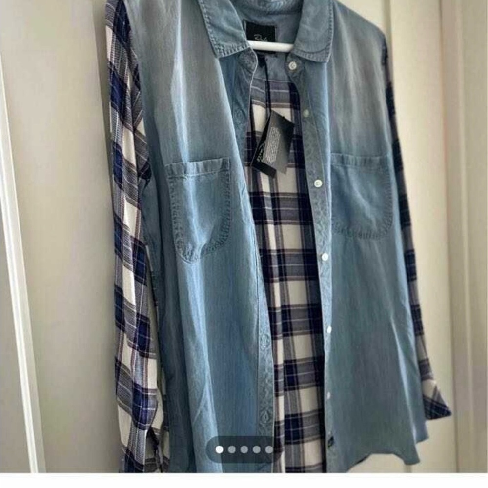 Rails Light Blue Denim Shirt with Blue Plaid Detail